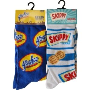 Novelty Crew Socks Skippy Peanut Butter and Yoohoo Chocolate Milk Size 6-12‎